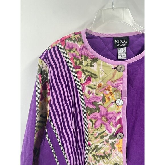 Koos Mixed Printed QUilted Jacket Silk Linen Cotton Sz 1X Purple Art to Wear - Picture 5 of 7